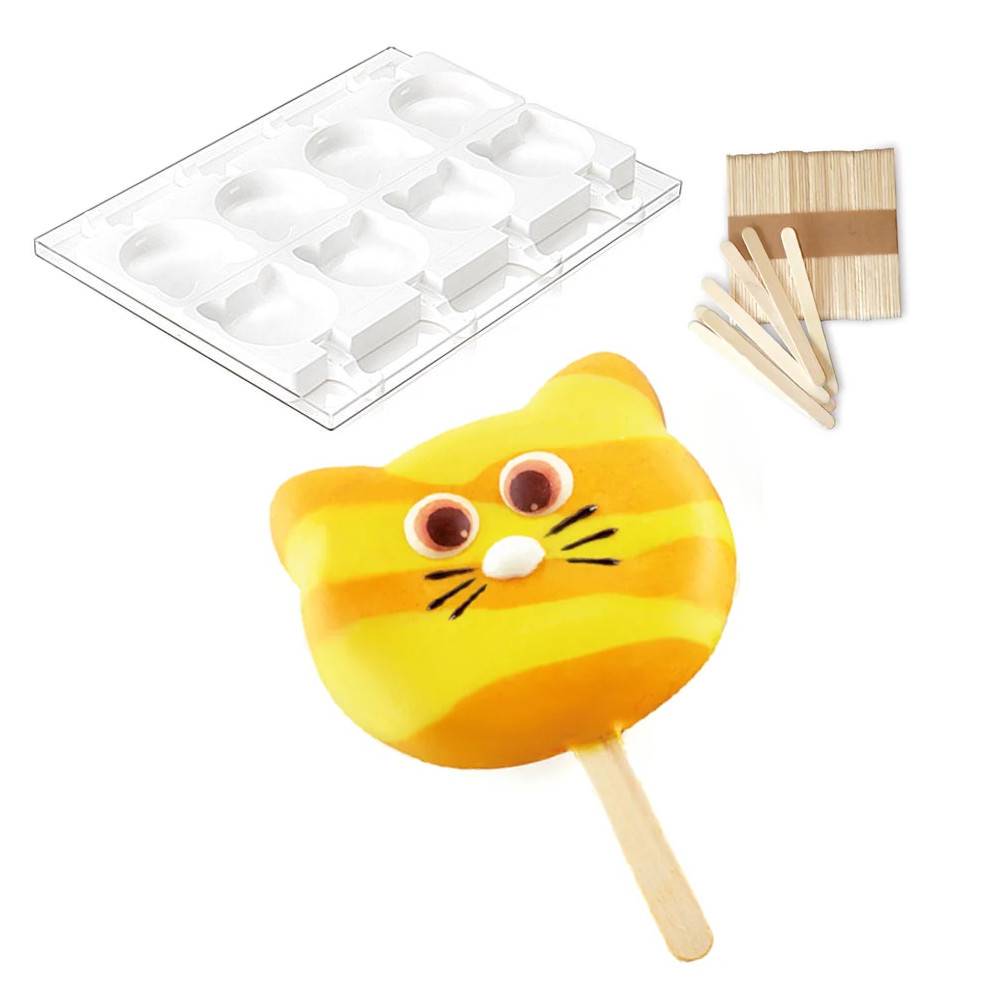 Φόρμα σιλικόνης για παγωτό ξυλάκι Silikomart Cat GEL08
