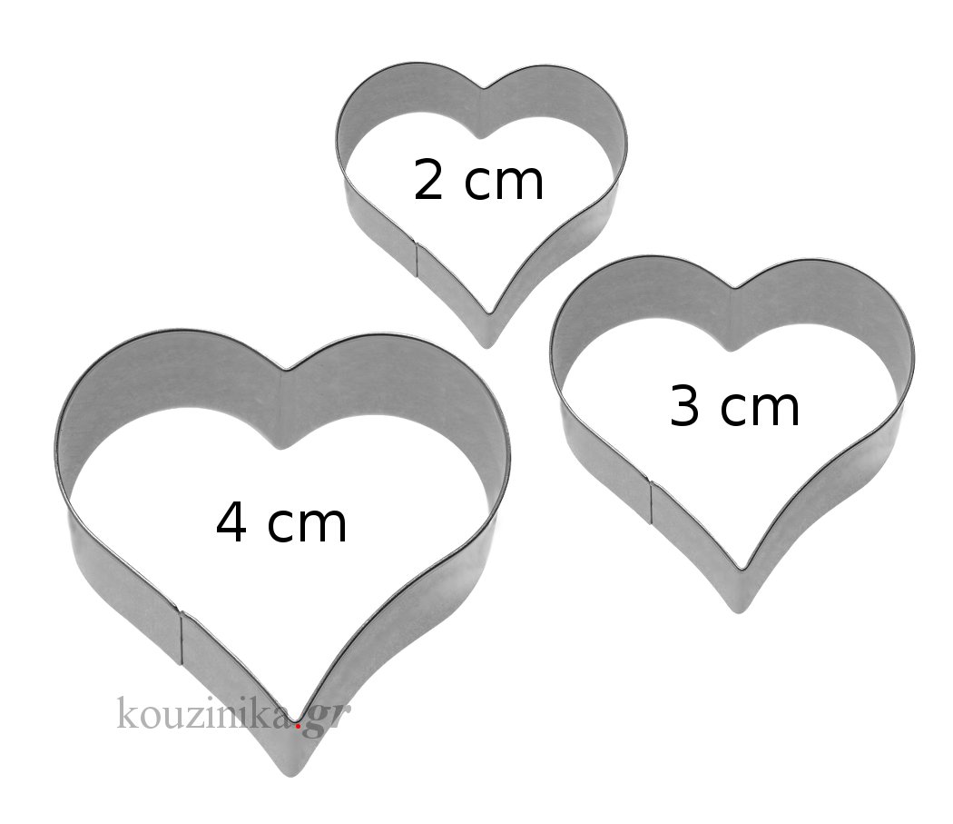 Σετ 3 ανοξείδωτα κουπάτ μικρές καρδιές 2-3-4 cm