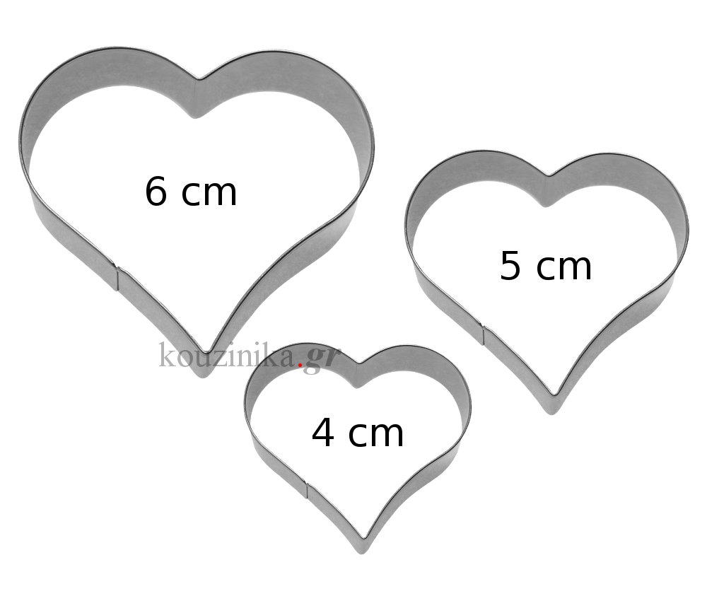 Σετ 3 ανοξείδωτα κουπάτ καρδιά 4-5-6 cm